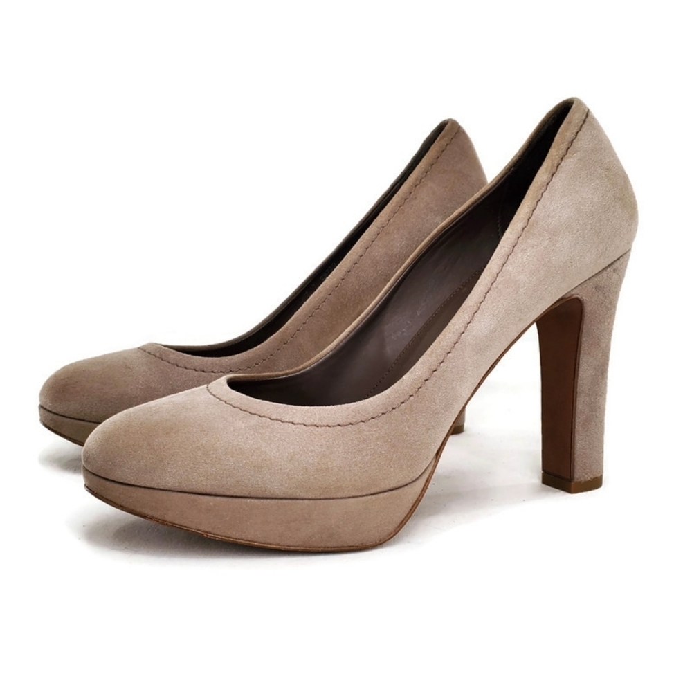 J. Crew Coddington Taupe Shimmer Suede Leather Platform Pumps Made in Italy